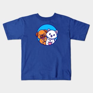 Cute Dog And Cute Cat Cartoon Kids T-Shirt